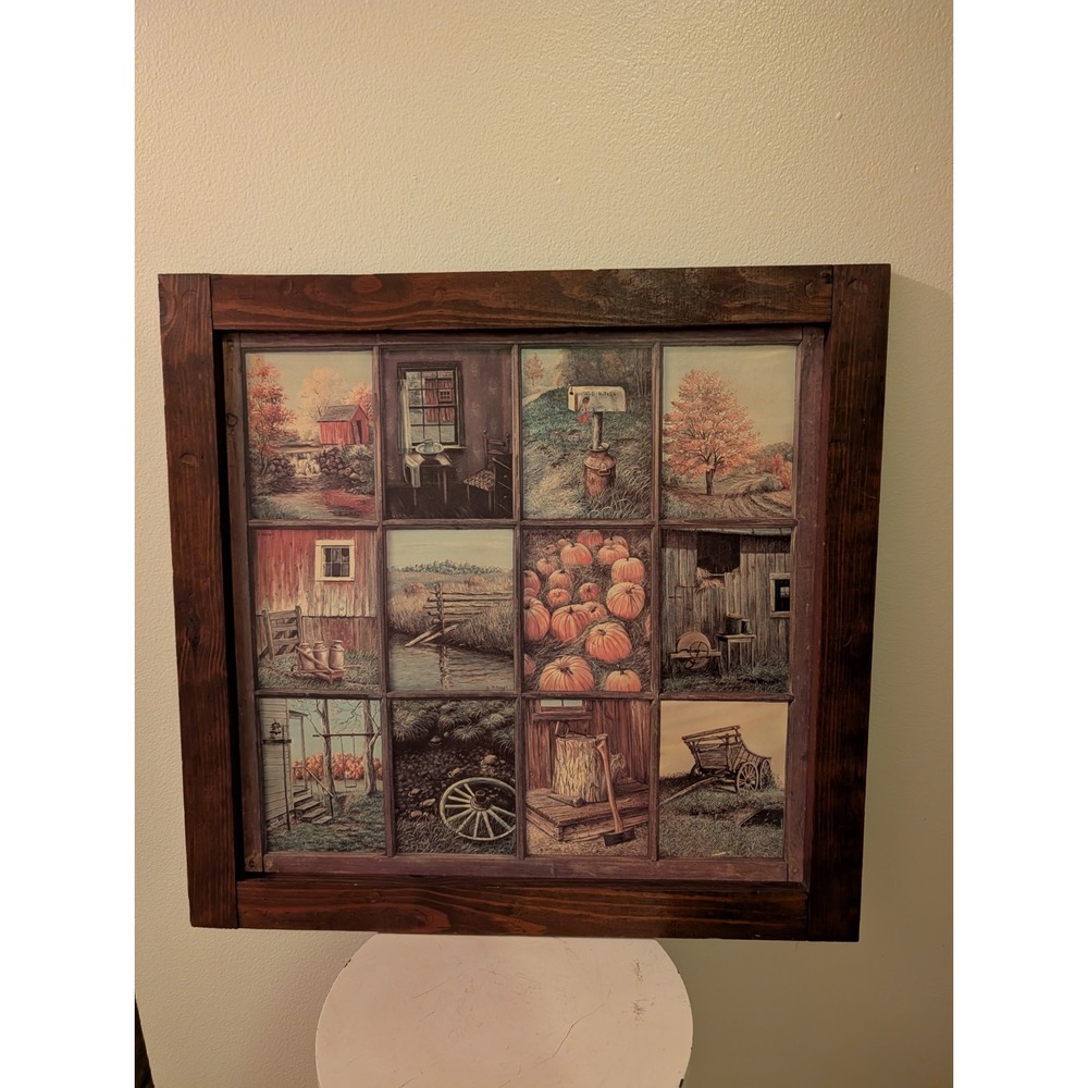 Vintage Beautifully Rustic Framed 12 Panel Pane Picture Prints by B Mitchell